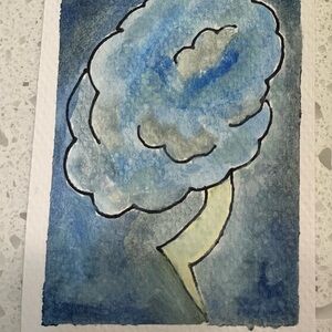 Blue Cloud Lightning ACEO mini Watercolor Art